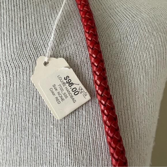 Vintage Footed Red Leather Woven Bag w/Leather Rope Cord Detail Made in Brazil - Picture 12 of 14